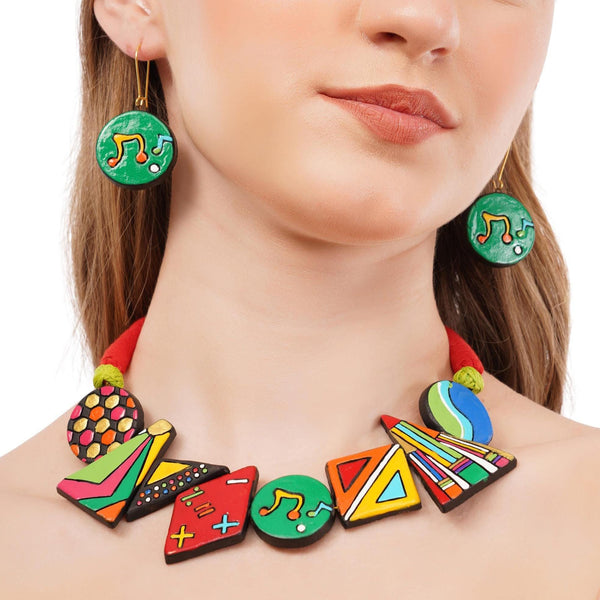Colorful Clay Music Jewelry Set: Handmade Necklace & Earrings