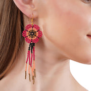 Flower Earring Red and White Yellow Beaded Earrings