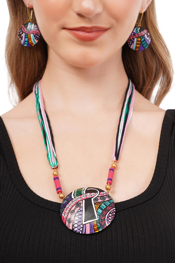 Handmade Clay Necklace & Earring Set: Boho Beachy Jewelry