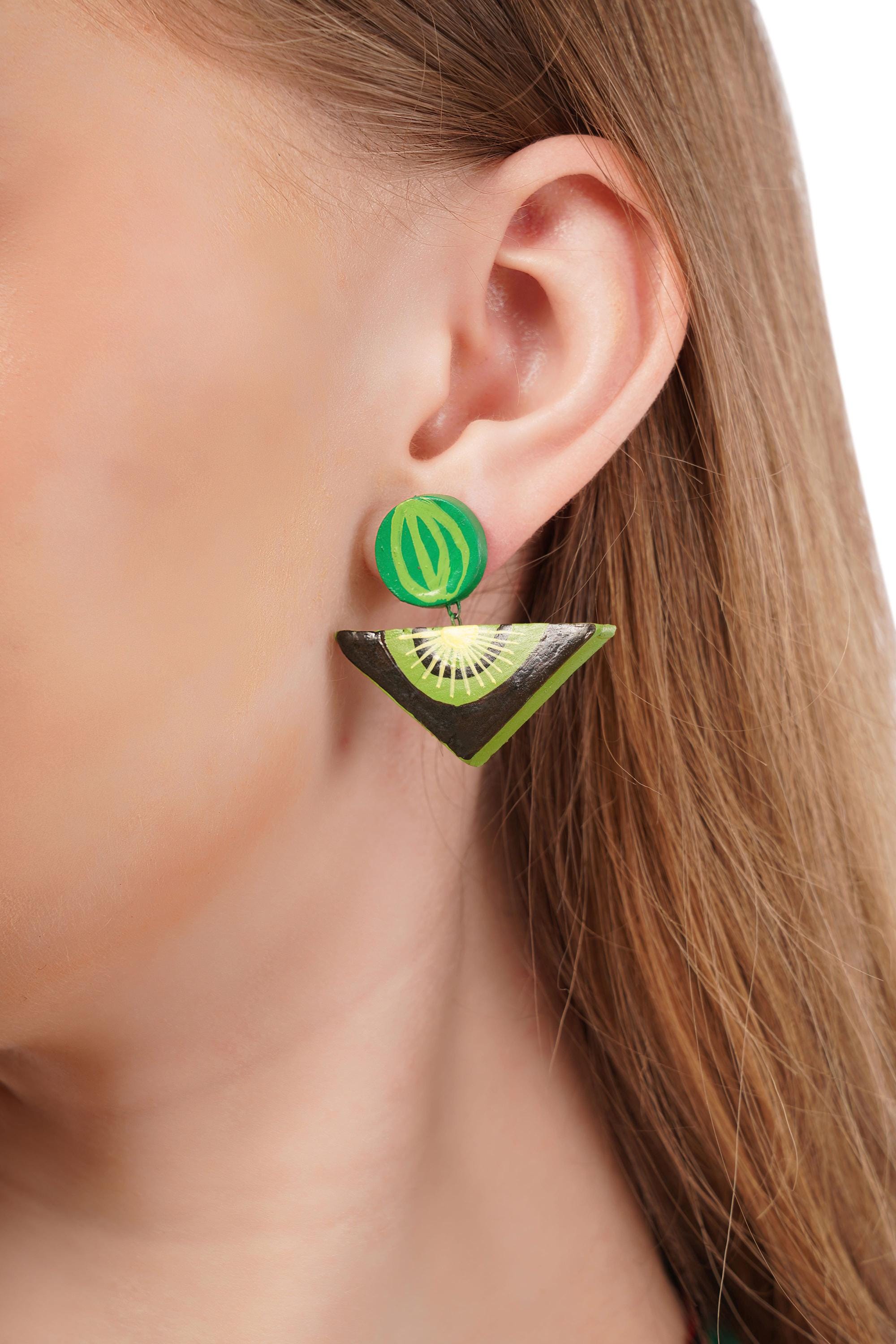 Handmade Clay Jewelry Set: Kiwi Watermelon Necklace and Earrings
