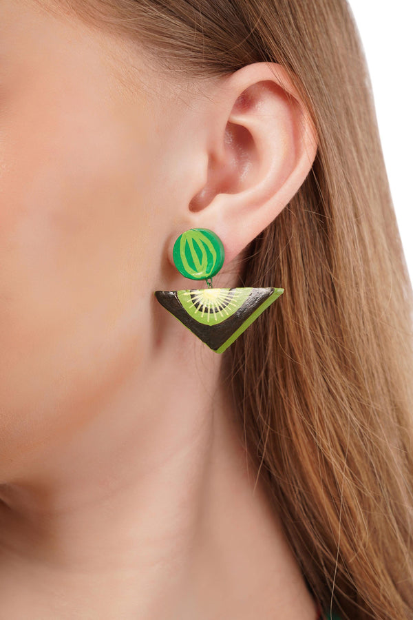 Handmade Clay Jewelry Set: Kiwi Watermelon Necklace and Earrings