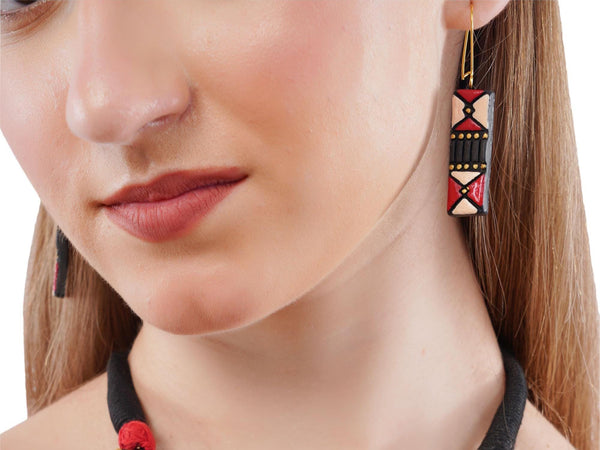 Handmade Terracotta Clay Jewelry Set: Tribal Design Necklace & Earrings