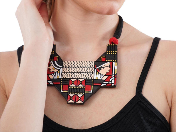 Handmade Terracotta Clay Jewelry Set: Tribal Design Necklace & Earrings