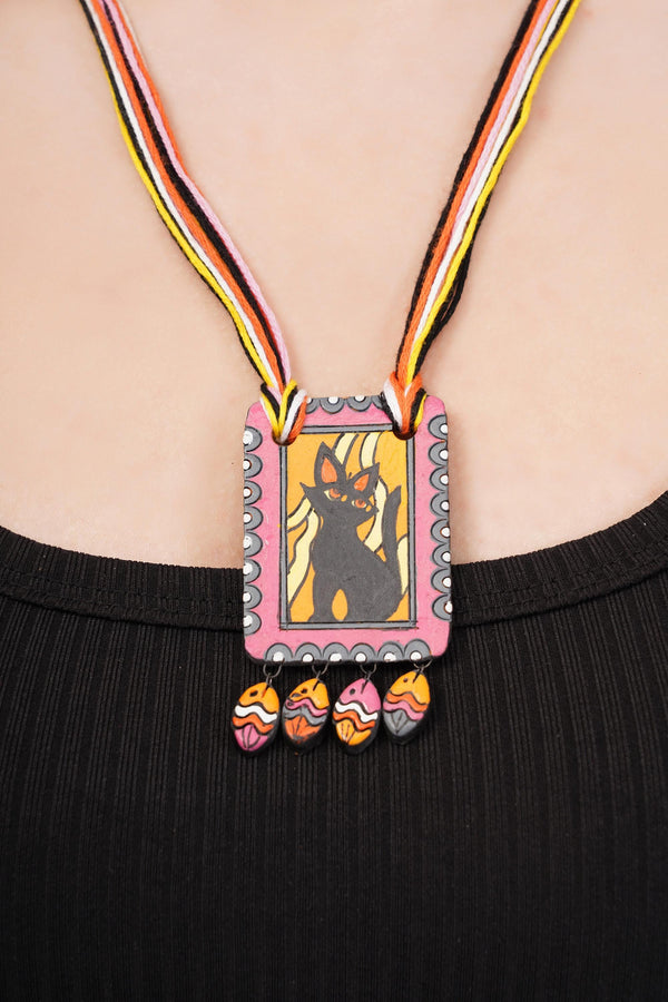 Handmade Clay Cat Necklace & Earrings Set: Whimsical Terracotta Jewelry