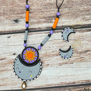 Handmade Clay Sun and Moon Jewelry Set: Boho Terracotta Necklace and Earrings