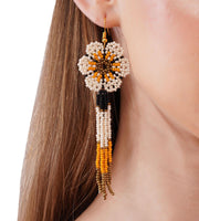 Flower Earring Red and White Yellow Beaded Earrings