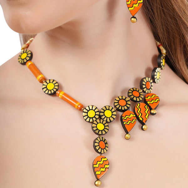 Handmade Terracotta Jewelry Set: Dangle Necklace & Earrings