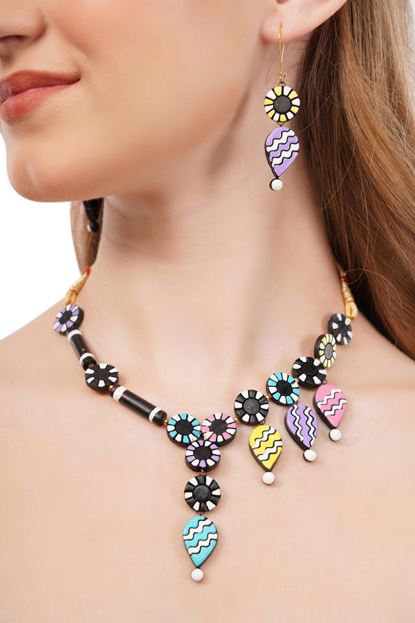 Handmade Terracotta Jewelry Set: Dangle Necklace & Earrings