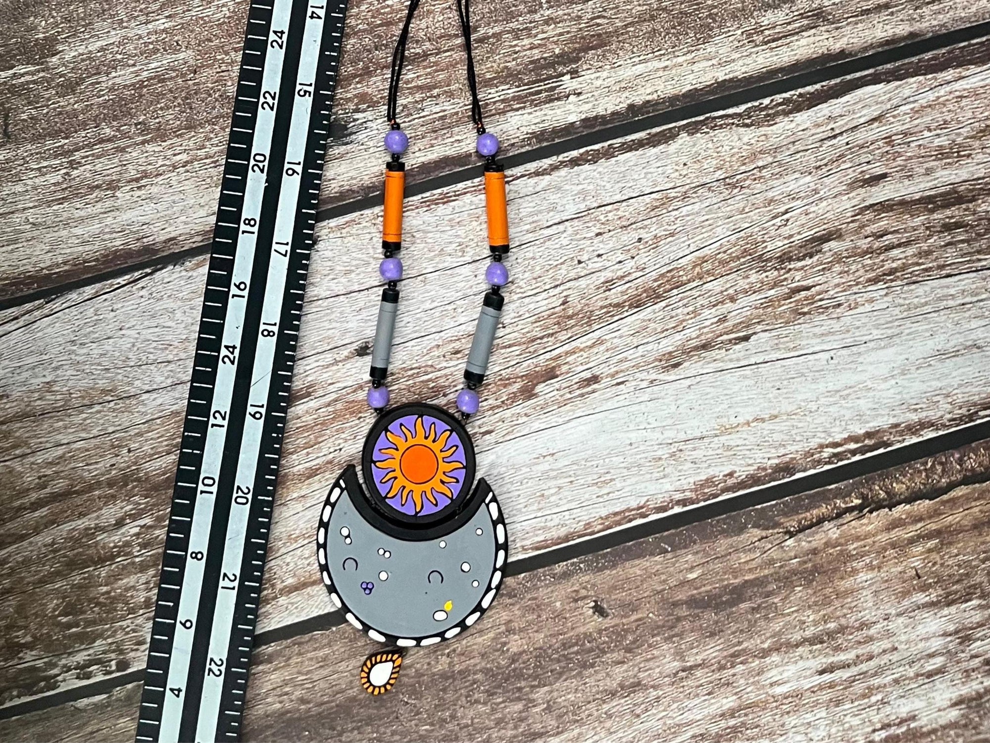 Handmade Clay Sun and Moon Jewelry Set: Boho Terracotta Necklace and Earrings
