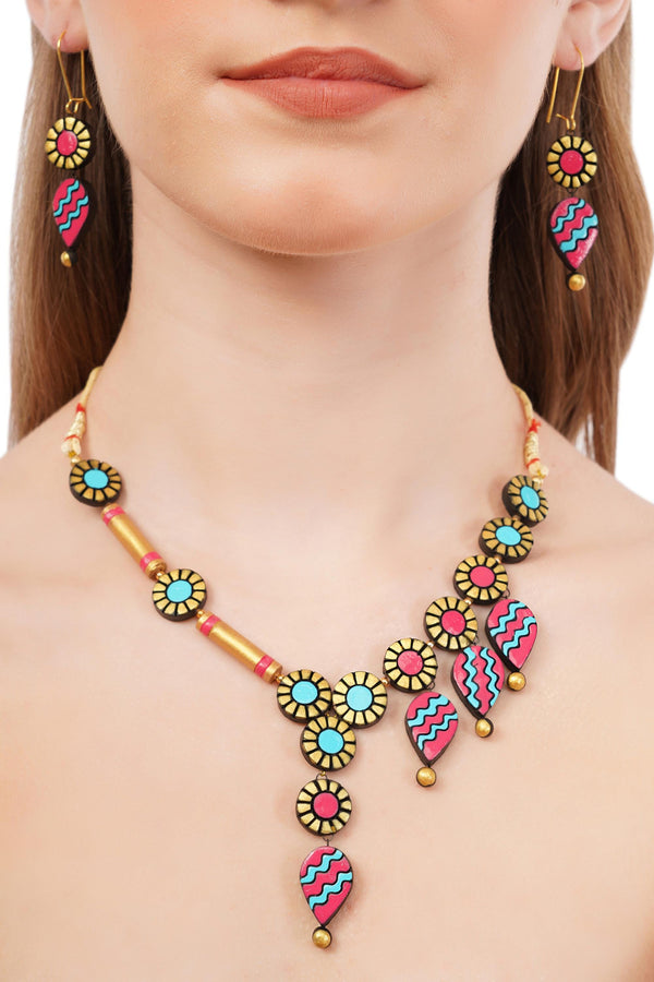 Handmade Terracotta Jewelry Set: Dangle Necklace & Earrings
