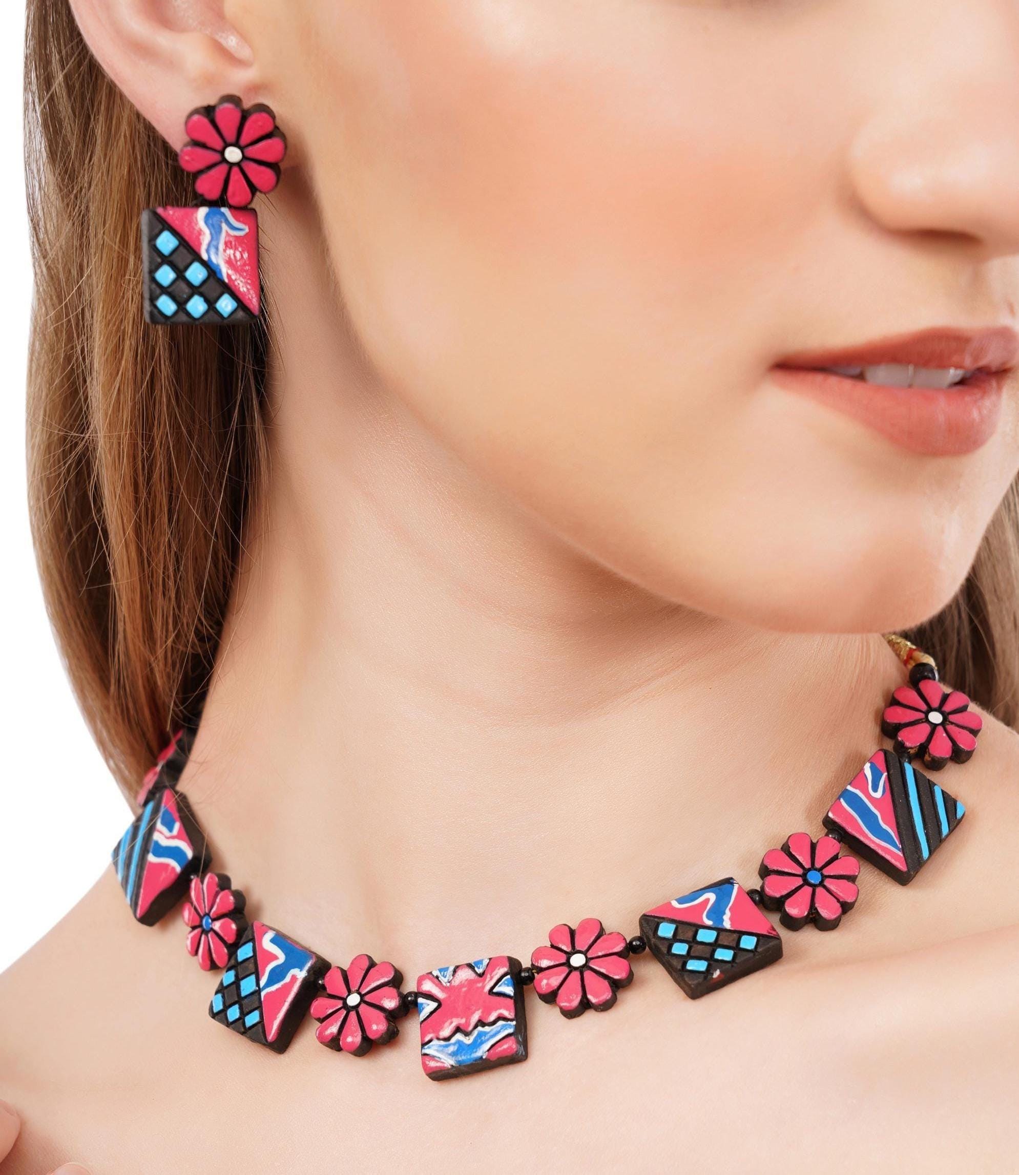 Handmade Terracotta Jewelry Set: Choker & Stud Earrings
