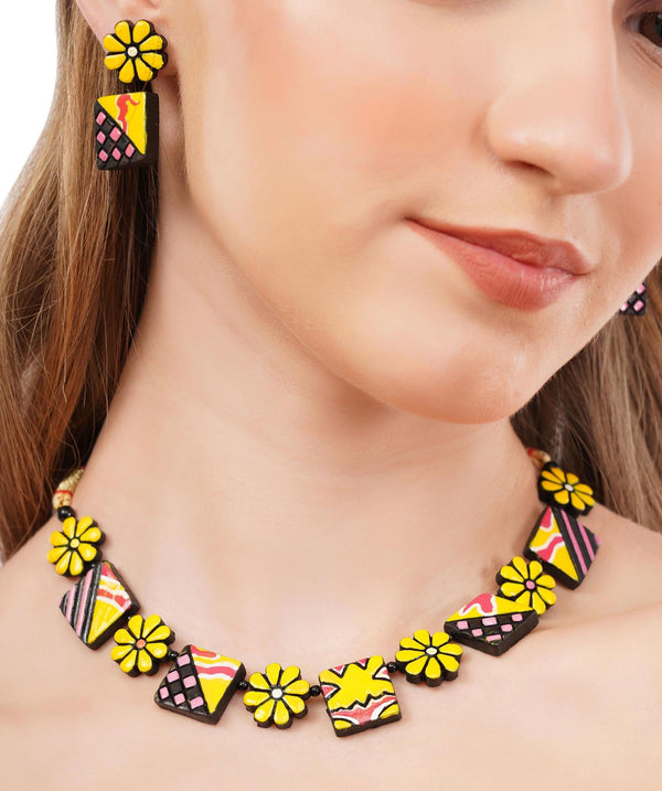 Handmade Terracotta Jewelry Set: Choker & Stud Earrings