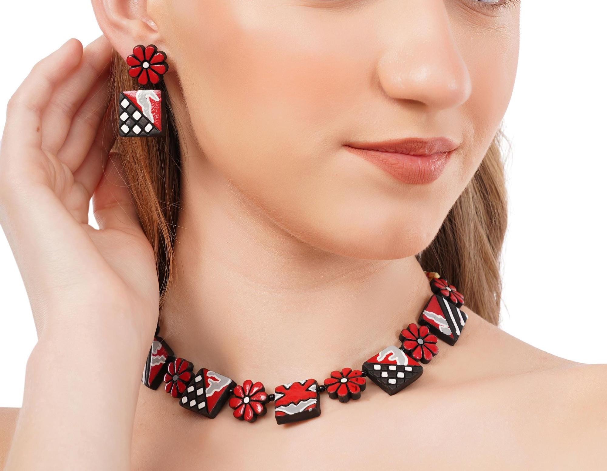 Handmade Terracotta Jewelry Set: Choker & Stud Earrings
