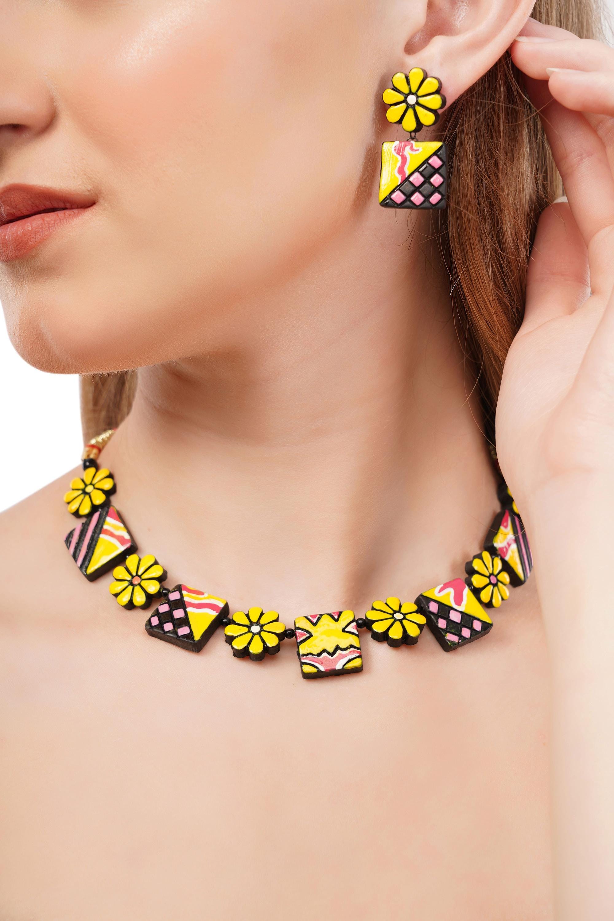 Handmade Terracotta Jewelry Set: Choker & Stud Earrings