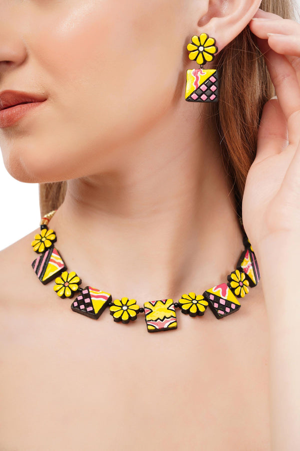 Handmade Terracotta Jewelry Set: Choker & Stud Earrings