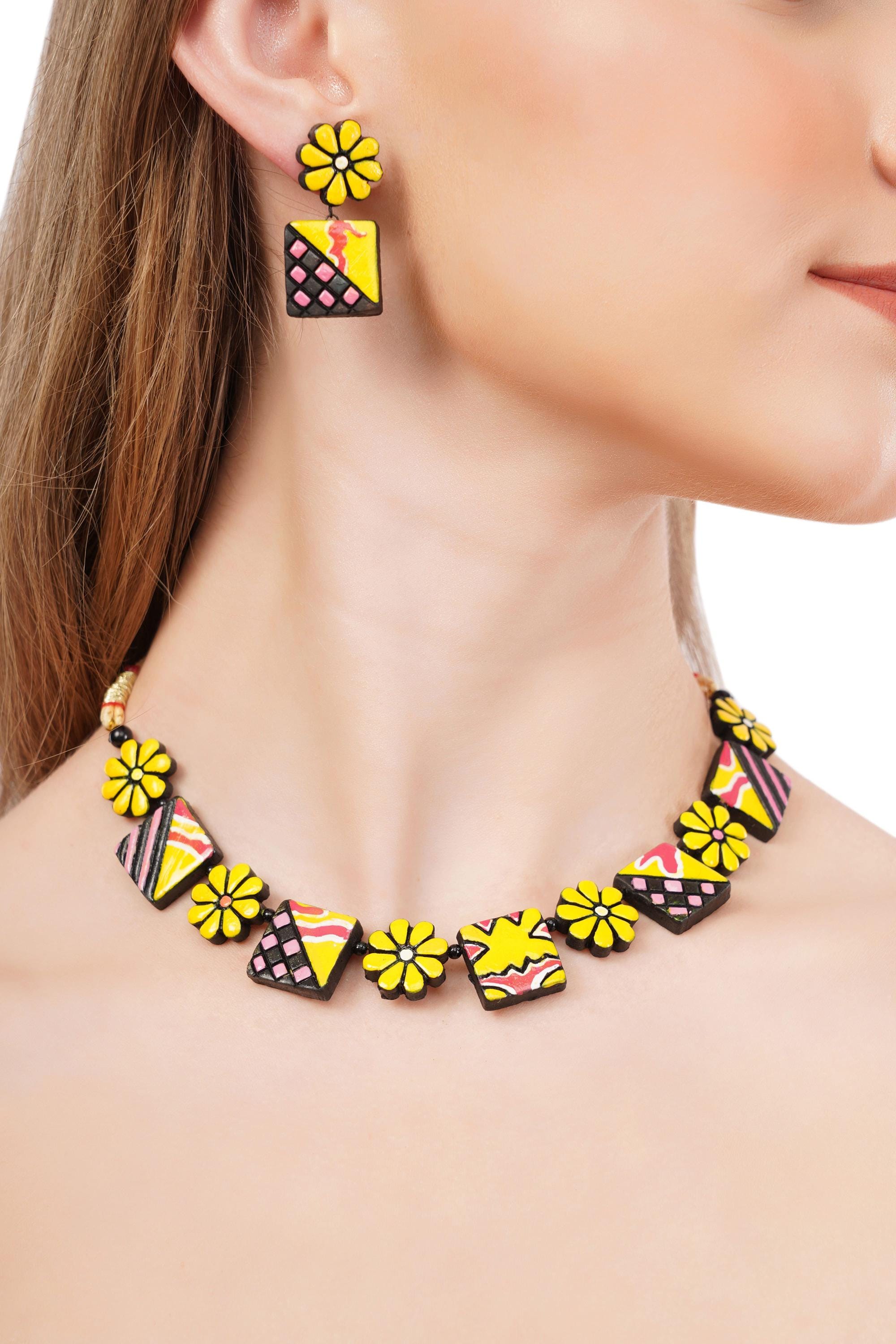Handmade Terracotta Jewelry Set: Choker & Stud Earrings