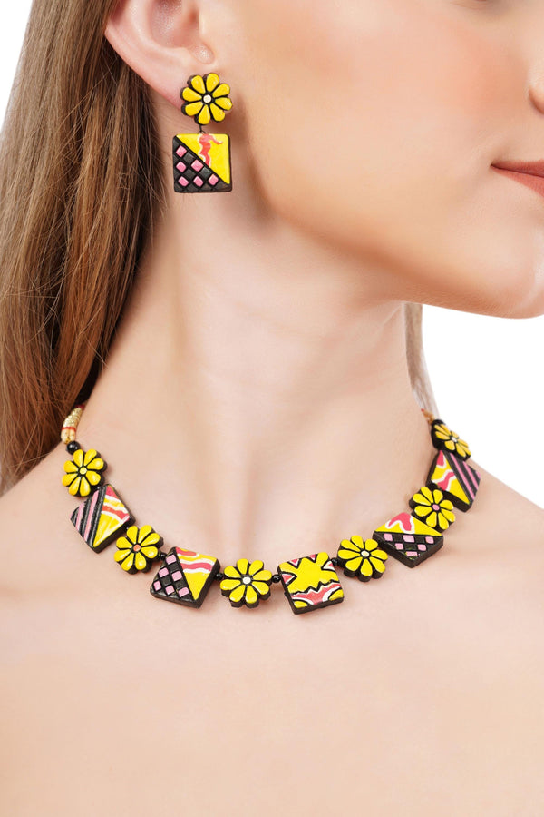 Handmade Terracotta Jewelry Set: Choker & Stud Earrings