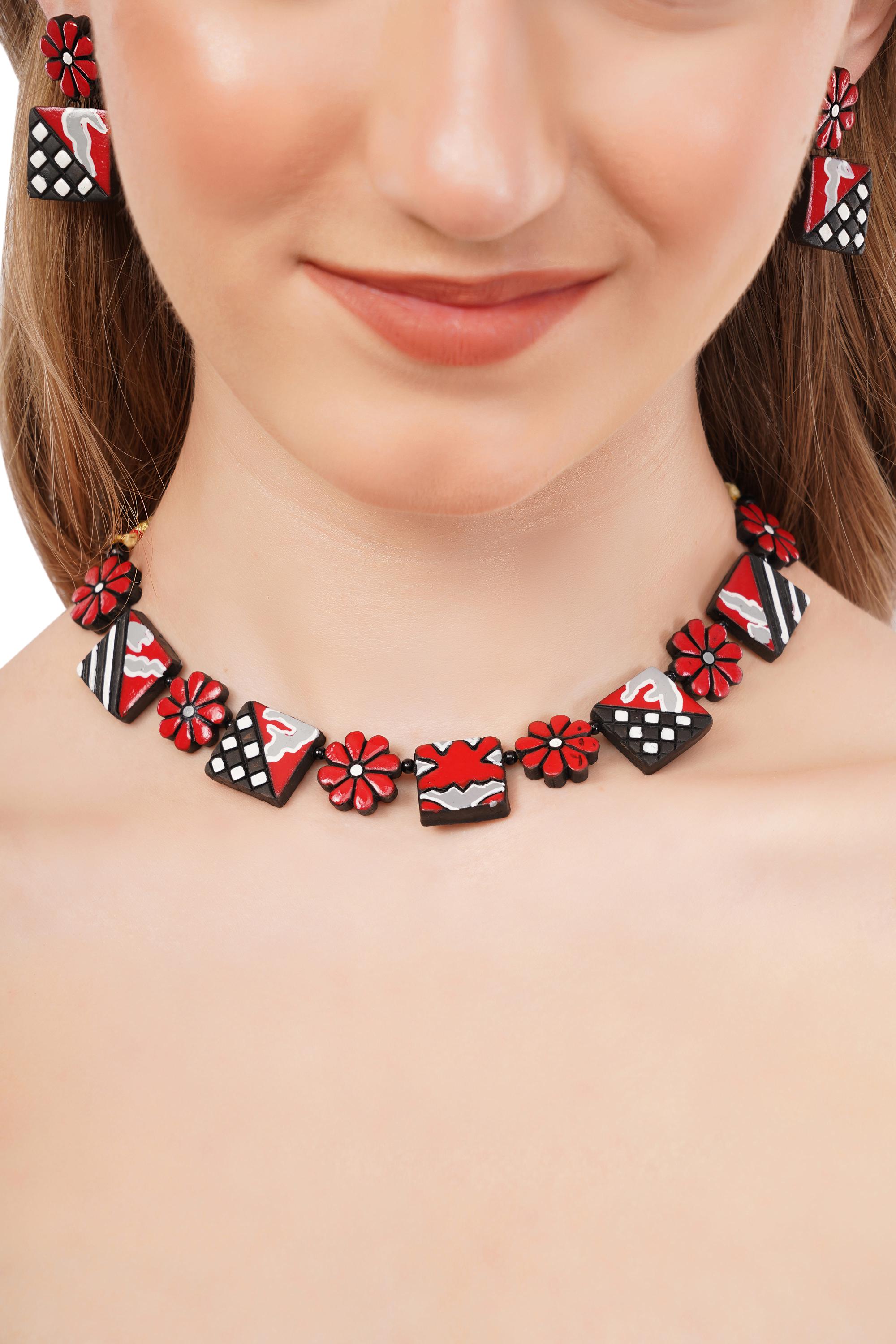 Handmade Terracotta Jewelry Set: Choker & Stud Earrings