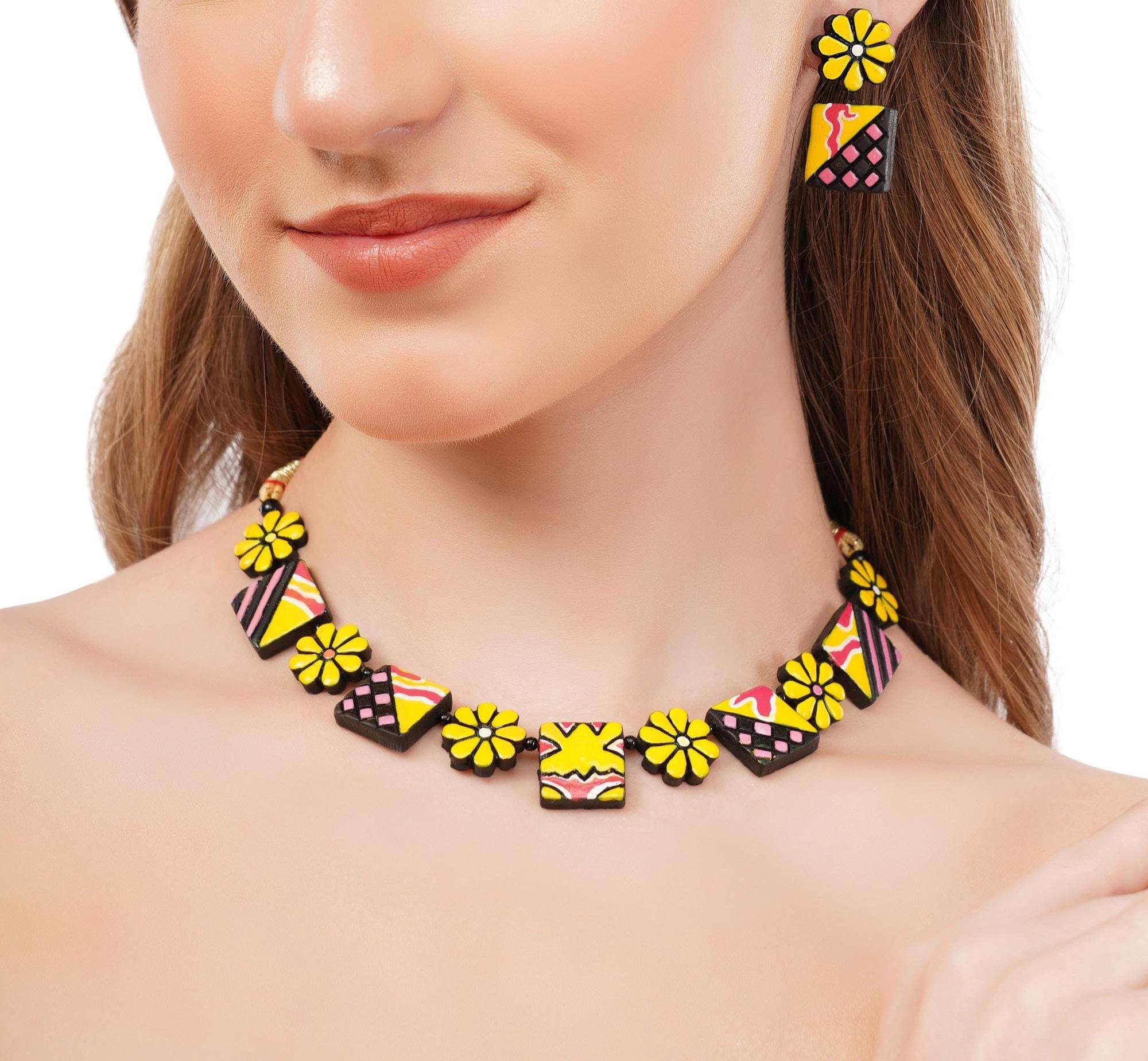 Handmade Terracotta Jewelry Set: Choker & Stud Earrings