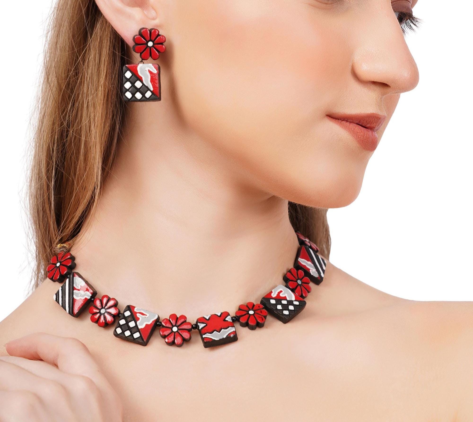 Handmade Terracotta Jewelry Set: Choker & Stud Earrings