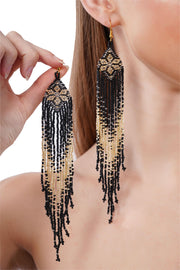 Black Beaded Tassel Long Earring For Women