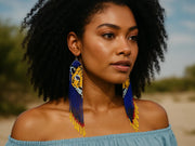 Yellow Beaded Earring For Women with Lioness Fierce Design