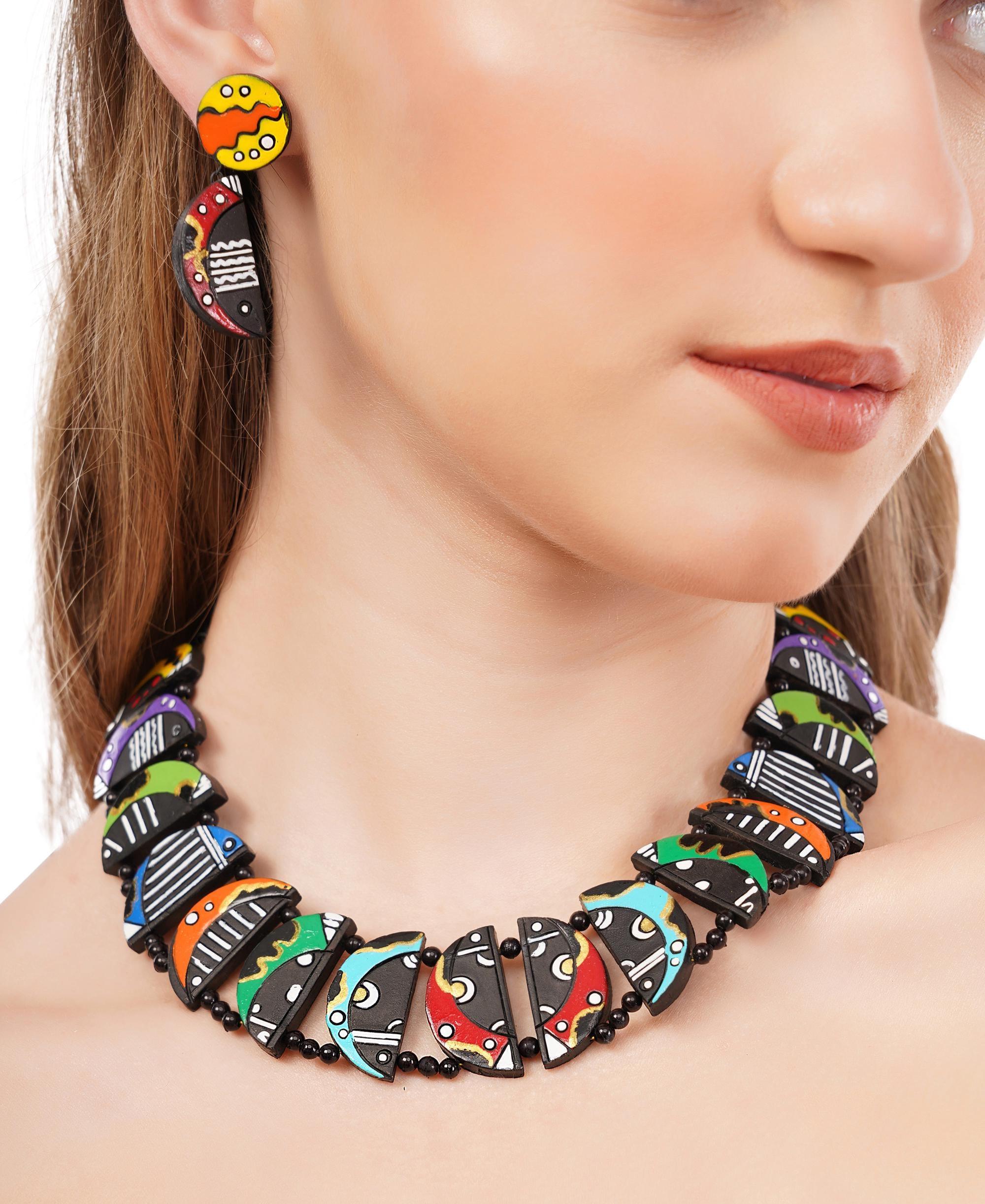 Handmade Clay Crab Necklace & Earring Set: Boho Terracotta Jewelry