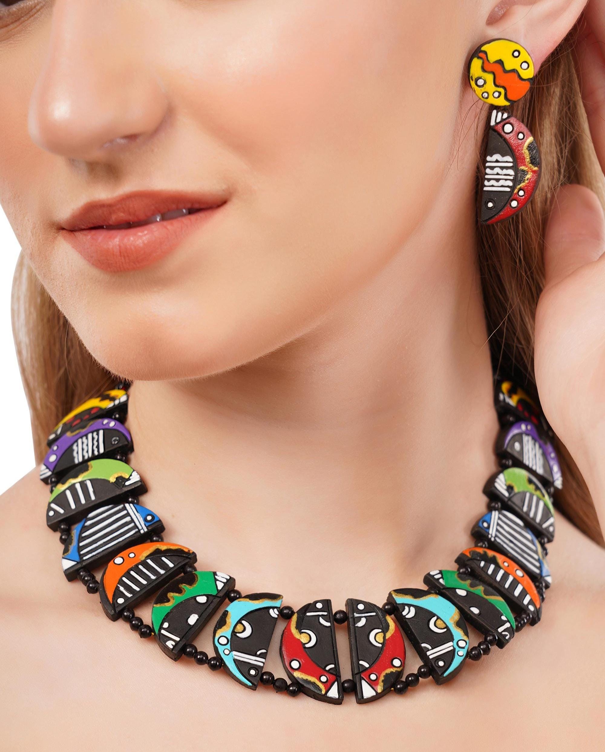 Handmade Clay Crab Necklace & Earring Set: Boho Terracotta Jewelry