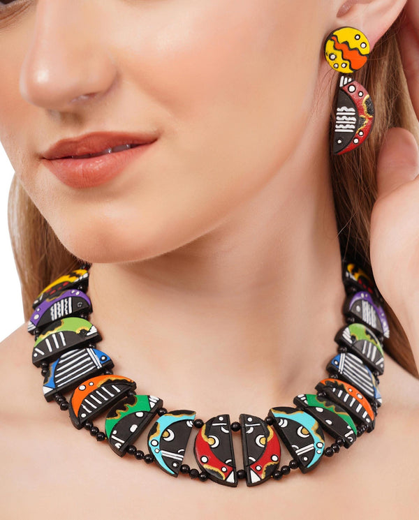 Handmade Clay Crab Necklace & Earring Set: Boho Terracotta Jewelry