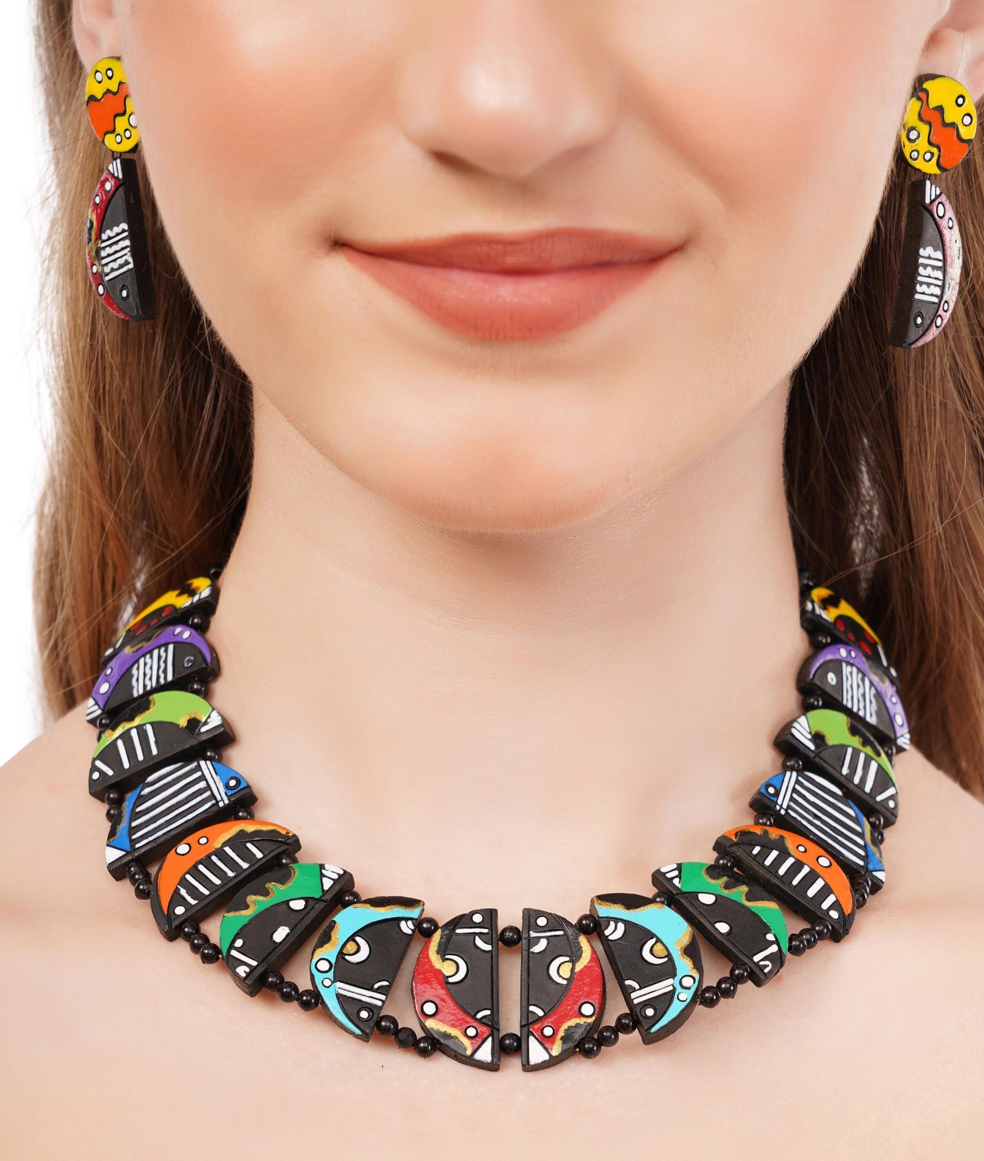 Handmade Clay Crab Necklace & Earring Set: Boho Terracotta Jewelry
