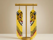 Yellow Beaded Earring For Women with Lioness Fierce Design