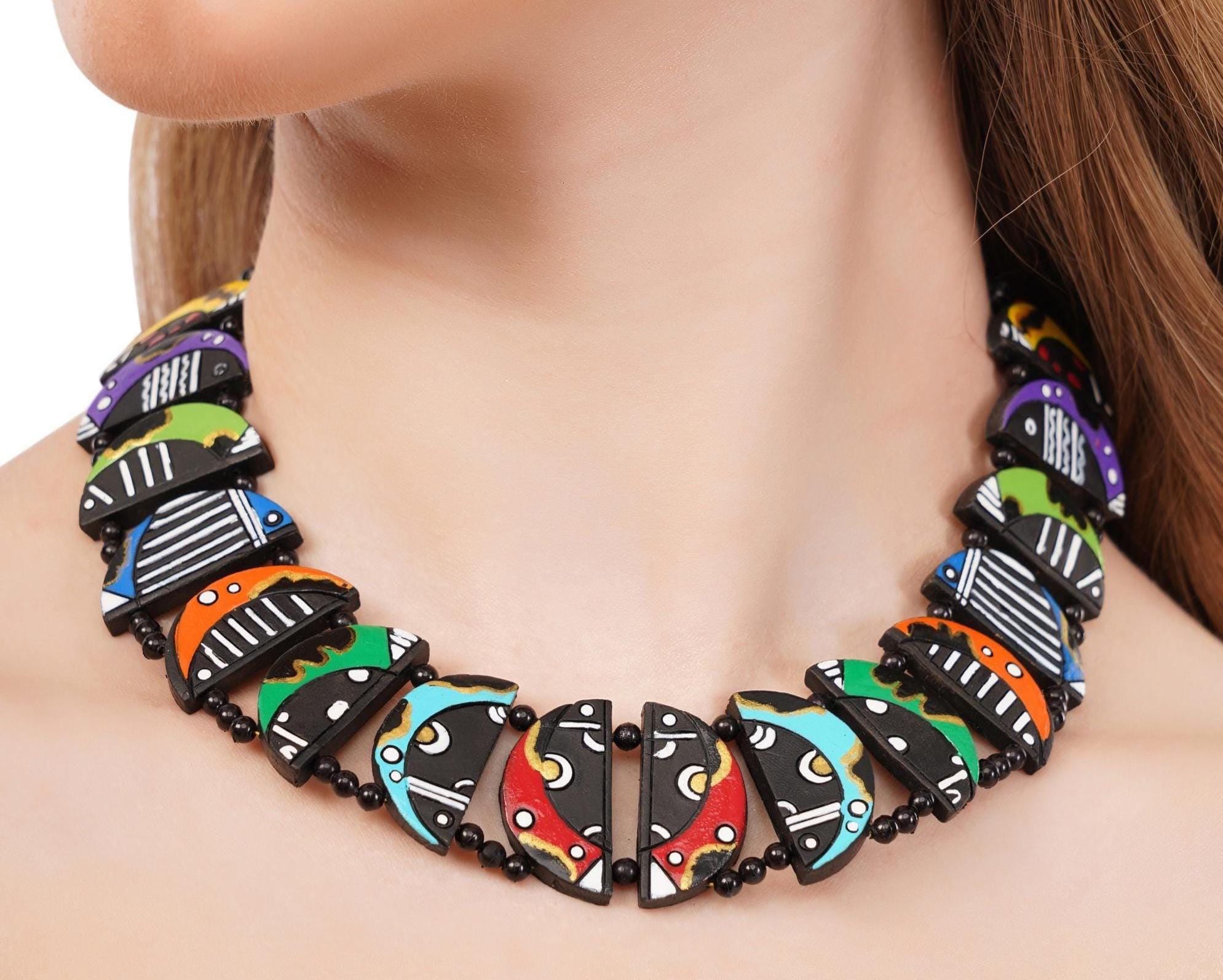Handmade Clay Crab Necklace & Earring Set: Boho Terracotta Jewelry
