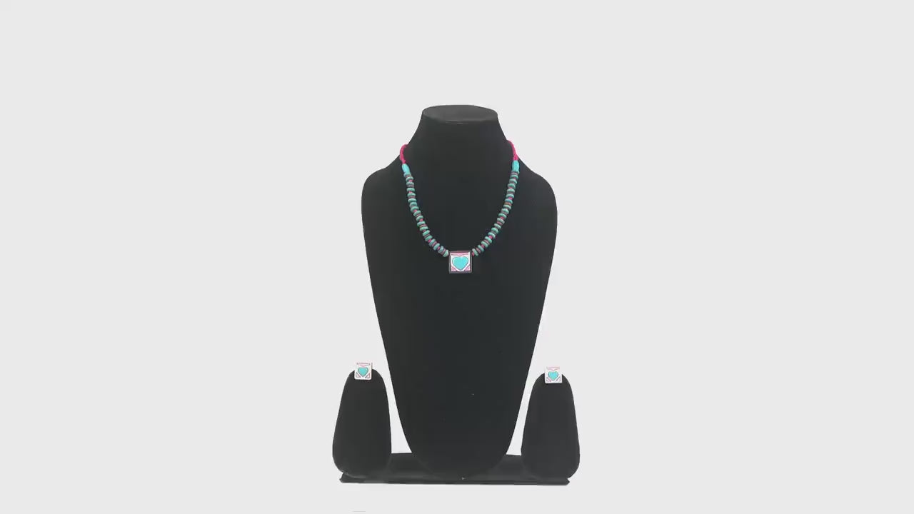 Heart Pendant with Green Wooden Beads