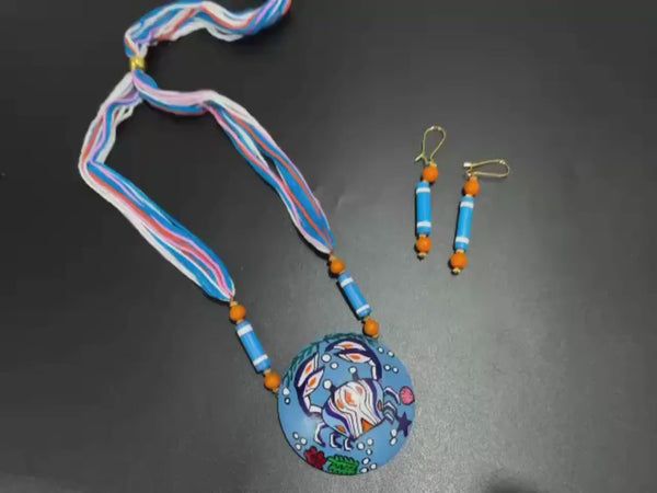 Handmade Clay Crab Necklace & Earrings: Boho Terracotta Jewelry Set