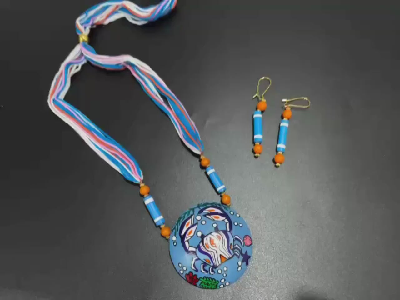 Handmade Clay Crab Necklace & Earrings: Boho Terracotta Jewelry Set