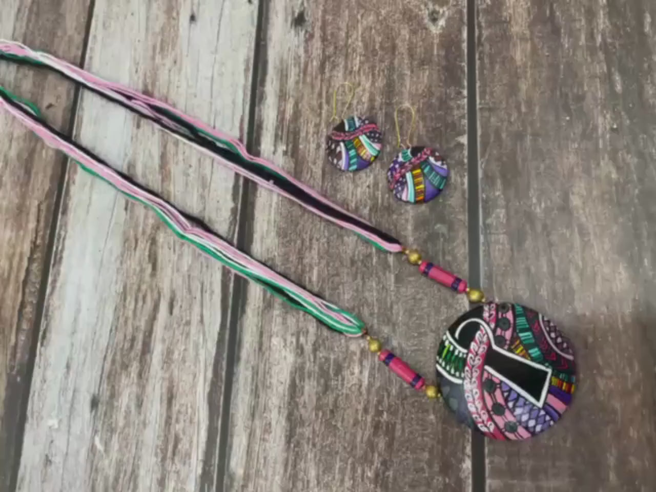Handmade Clay Necklace & Earring Set: Boho Beachy Jewelry