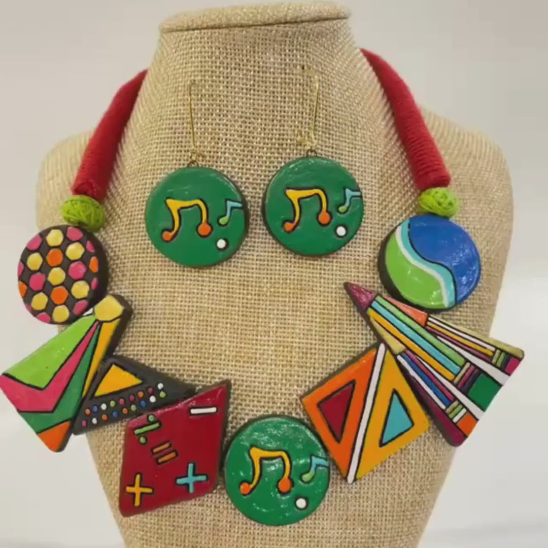 Colorful Clay Music Jewelry Set: Handmade Necklace & Earrings