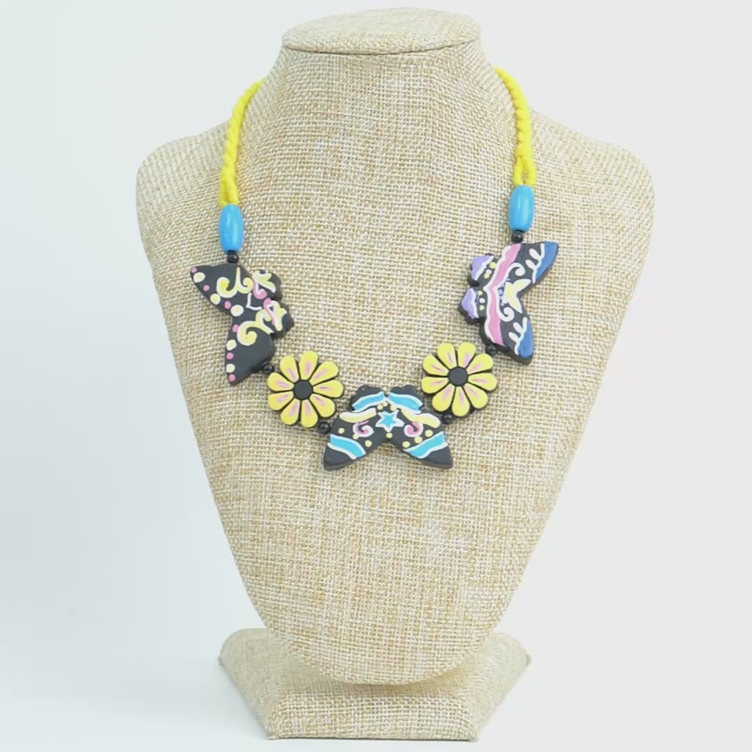 Blue butterfly clay necklace and earrings set – video